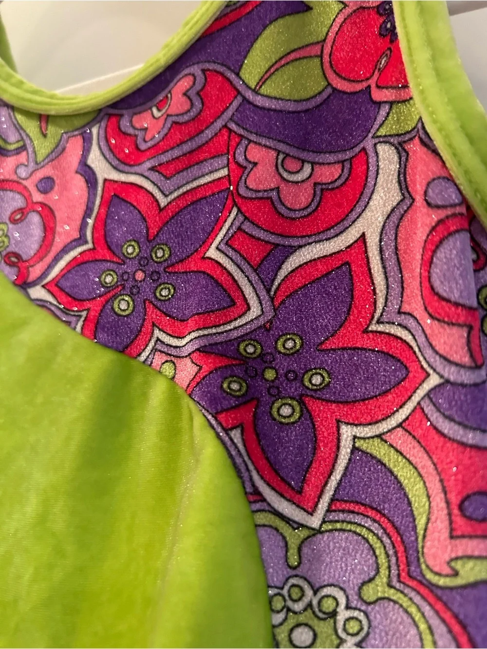 Mondor Girls' Lime Green Floral Panel Dance or Gymnastics Leotard - 10/12